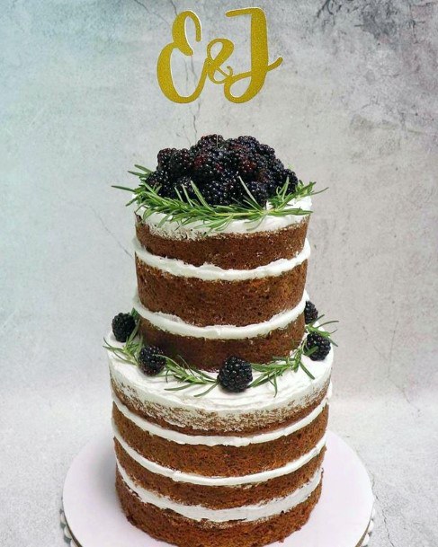 Blackberries And Brown Rustic Wedding Cake