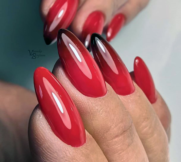 Blackish Tip Bright Red Nails For Women