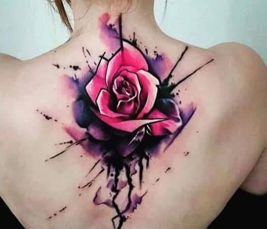 Blast Of Colors Flower Tattoo Womens Back