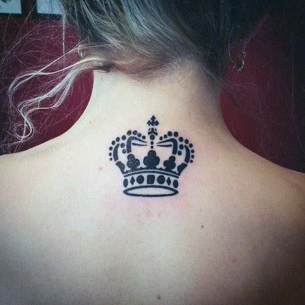 Blazing Black Crown Tattoo Womens Back