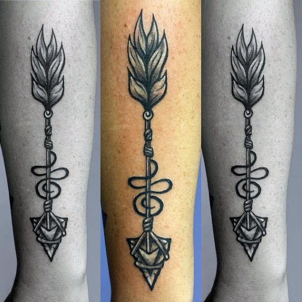 Blazing Feathered Arrow Tattoo Womens Hands