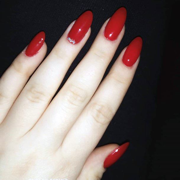 Blazing Red Almond Shaped Nail Idea For Women