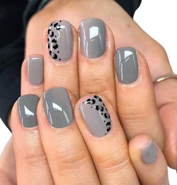 Bleached Grey Nails With Black Animal Print