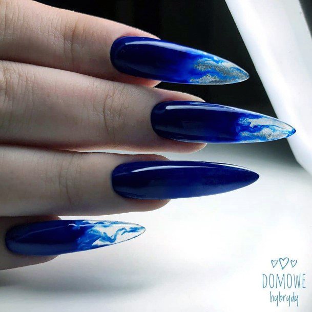 Bleeding Dark Blue Transparent Nails For Women