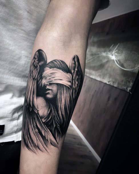 Blindfolded Angel Tattoo Womens Hands