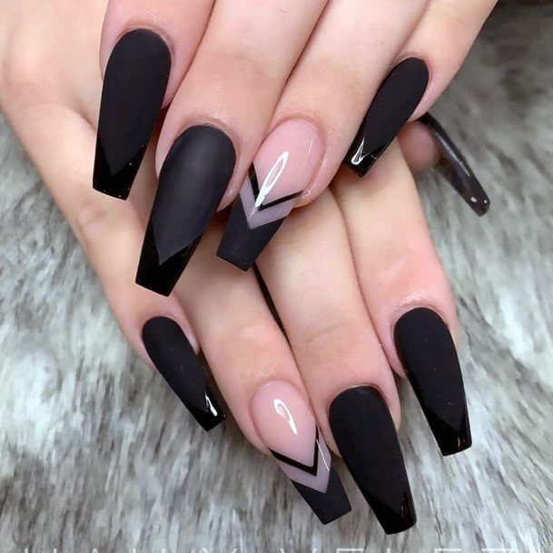 Blinding Black Matte Long Nails With Unique Tips For Women