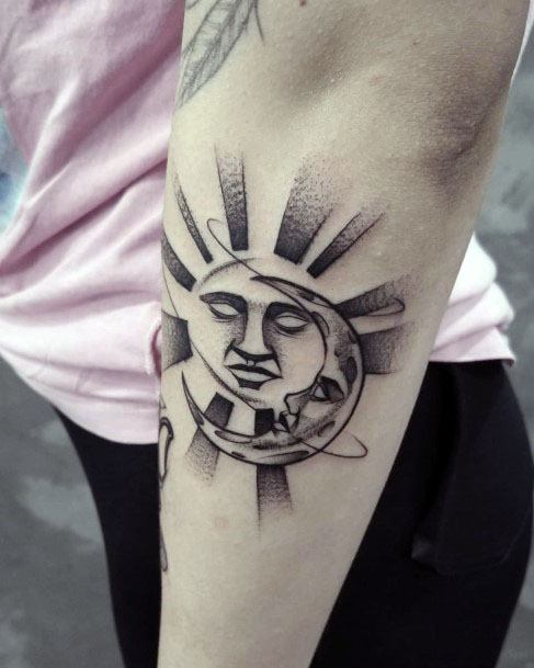 Blinding Grey Sun Tattoo Womens Arms