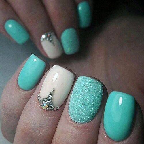 Bling Sugared Sea Green Nails Women