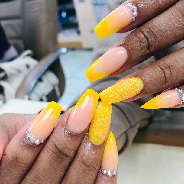 Bling Yellow Nails For Women Ombre