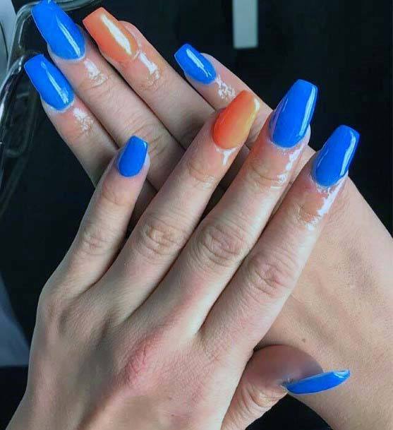 Block Colored Blue And Orange Polish For Women