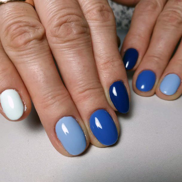 Block Colors Blue Nails Women