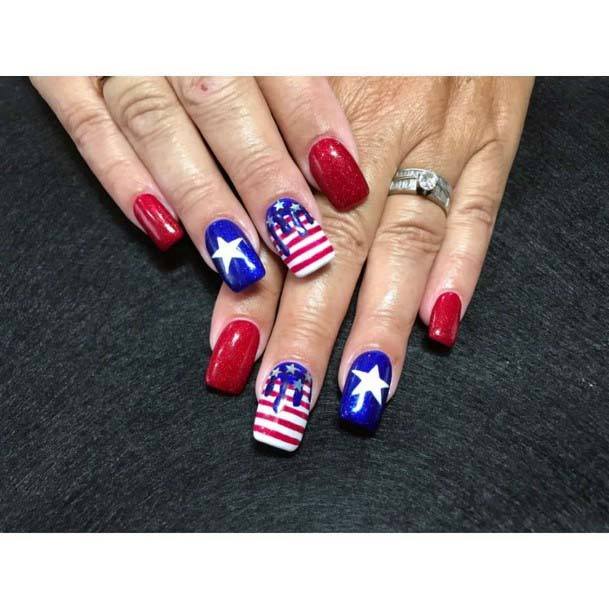 Block Red Colored 4th Of July Nails