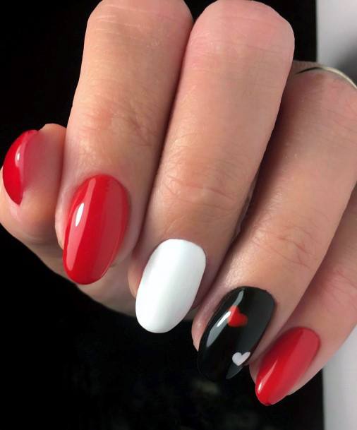 Block White And Red Colored Nail For Women