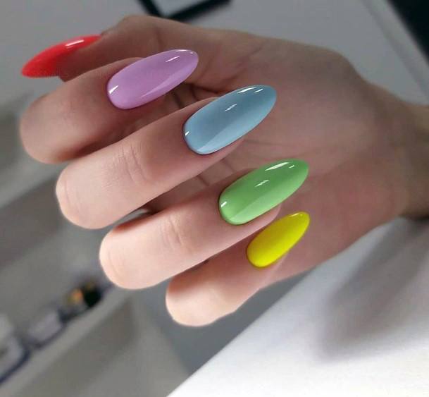 Blocked Colors Shellac Nails Art For Women