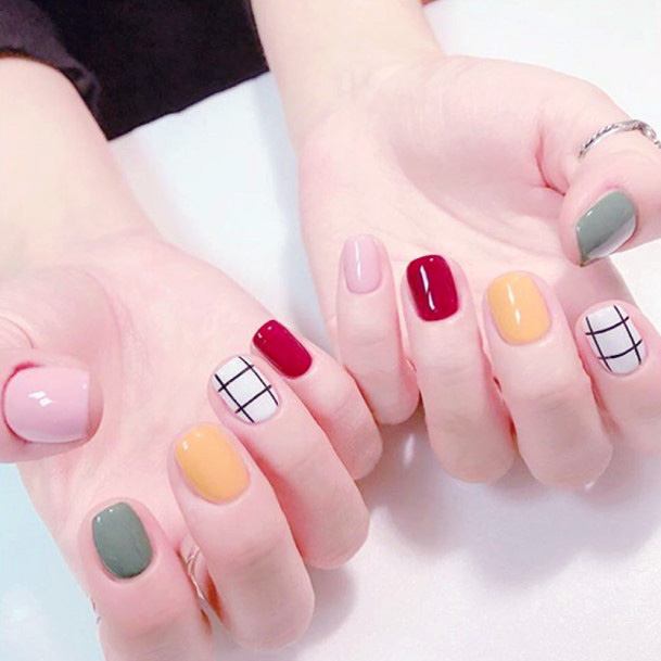 Blocks Checkered Nails Women