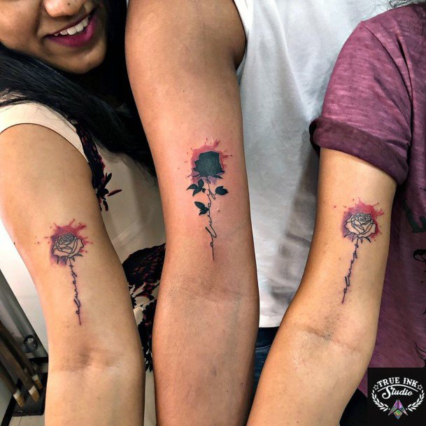 Bloddy Red And Dark Rose Sister Tattoo
