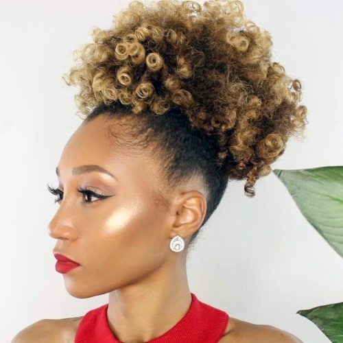 Blonde Afro Puffy High Pony Hairstyles For Black Women