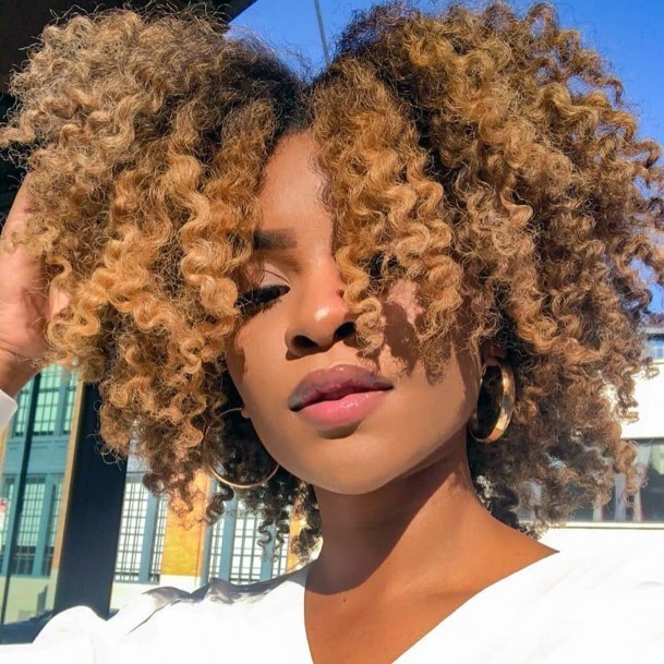 Blonde Middle Part Medium Afro Curls Natural Hairstyles For Black Women