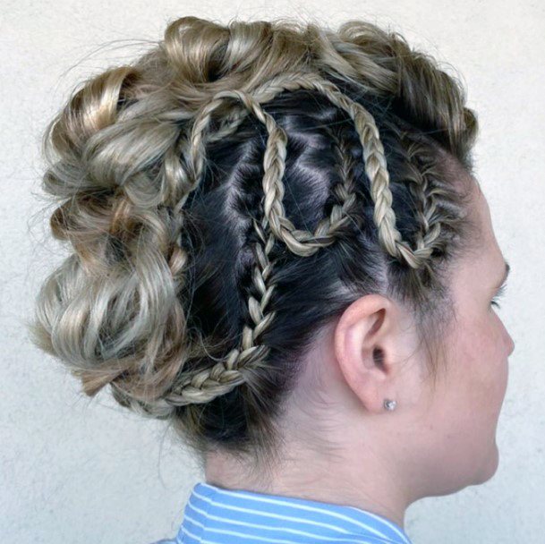 Blonde Woman With Braided Hair Rows With A Disheveled Mohawk