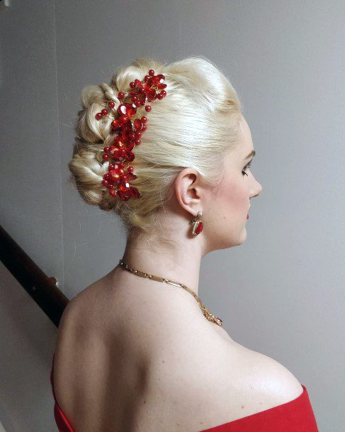 Blonde Woman With Elegantclassy Pulled Up High Society Mohawk Design