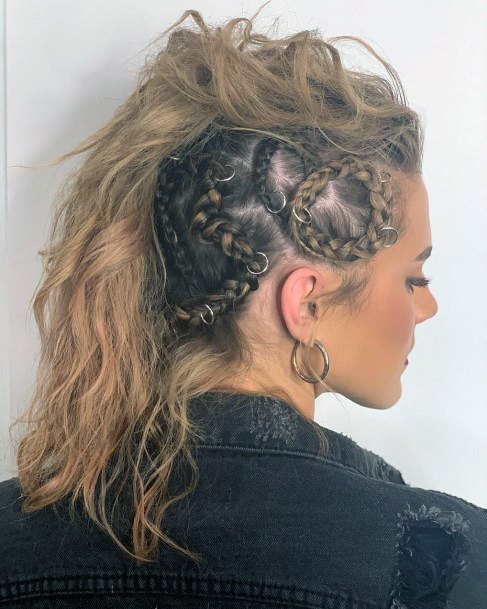 Blonde Woman With Hardcore Corn Rows With Bed Head Mohawk