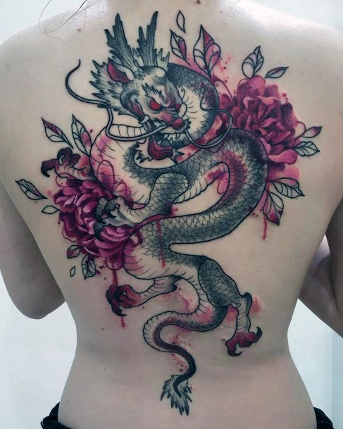 Bloody Dragon Tattoo For Women On Back