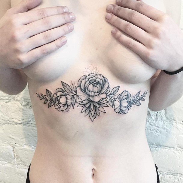 Blooming Black Flowers Womens Torso Tattoo