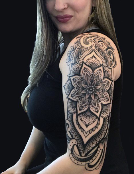 Blooming Flower Tattoo Womens Half Sleeve