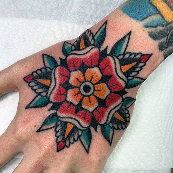 Blooming Flower Womens Hands Traditional Tattoo