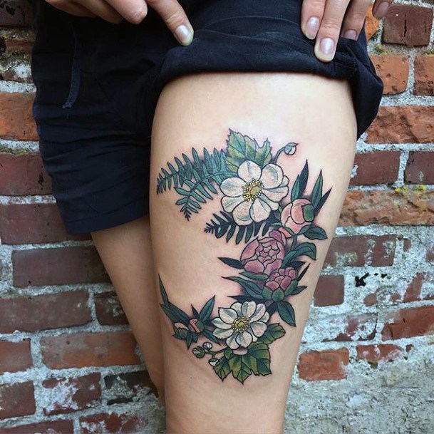 Blooms Women Thigh Tattoo