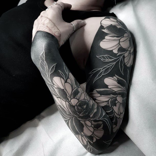 Blossoms Black And White Ink Tattoo Women