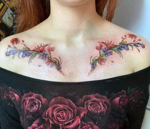 Blossoms Collar Bone Tattoo Women