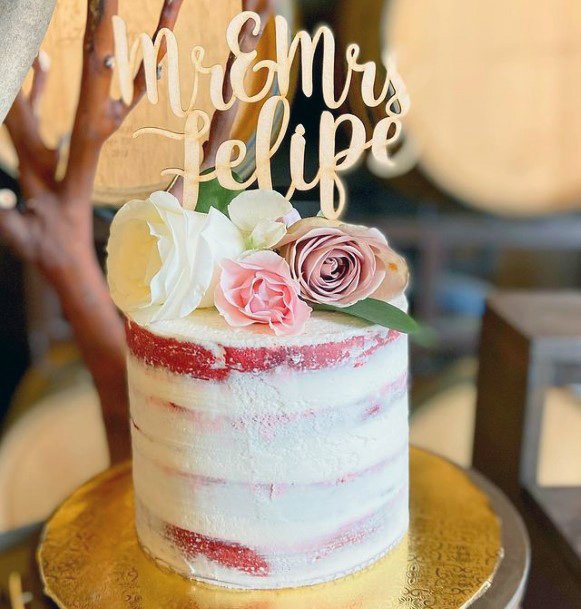 Blossoms On Red Velvet Wedding Cake