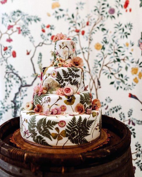 Blossoms On Rustic Wedding Cake