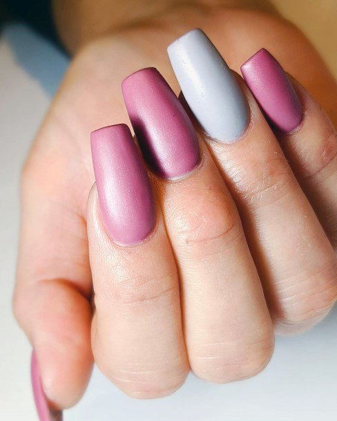 Blue Accent Pink Nails Matte Women