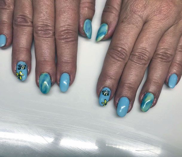 Blue And Bees On Nails Women
