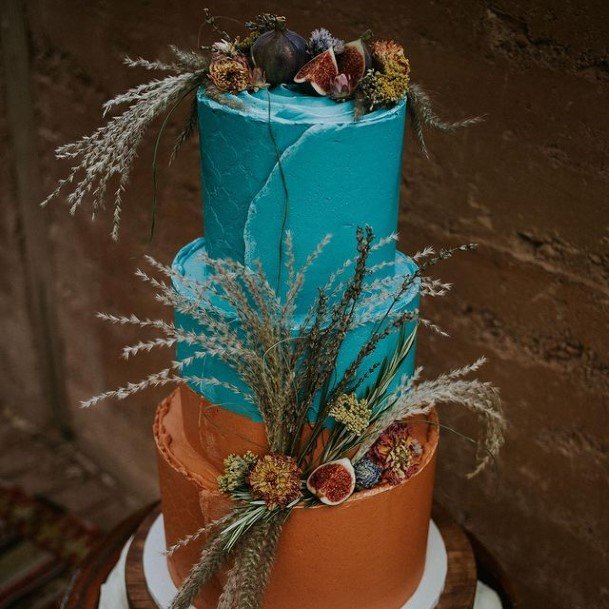 Blue And Brown Buttercream Wedding Cake Bohemian