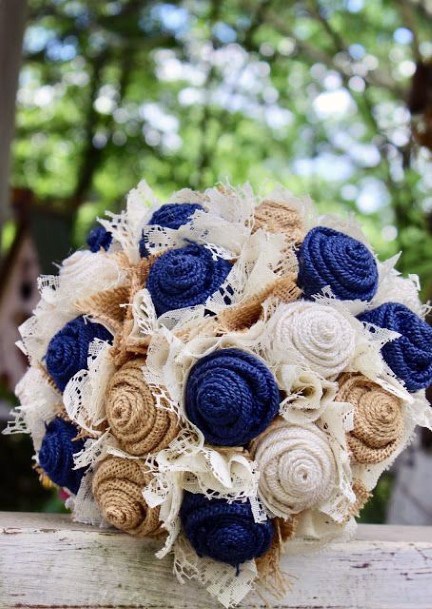 Blue And Burlap Roses Bouquet Wedding Decor Ideas