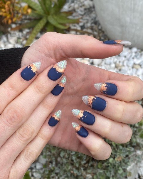 Blue And Gold Female Nail Designs