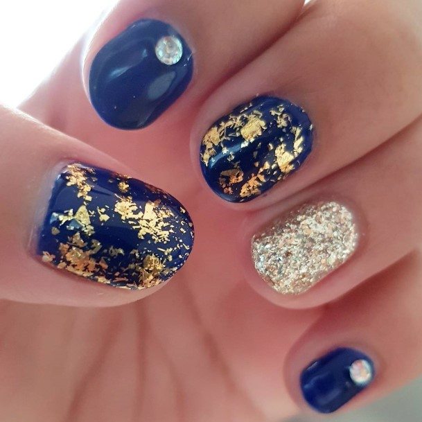 Blue And Gold Girls Nail Ideas