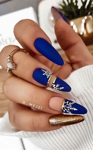 Blue And Gold Nail For Ladies