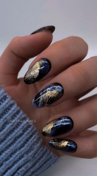 Blue And Gold Nails Feminine Ideas