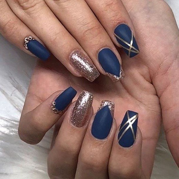 Blue And Gold Nails For Girls