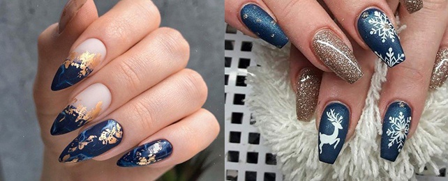 Top 100 Best Blue And Gold Nails For Women – Golden Fingernail Ideas