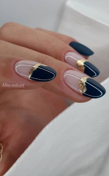 Blue And Gold Womens Feminine Blue And Gold Nails