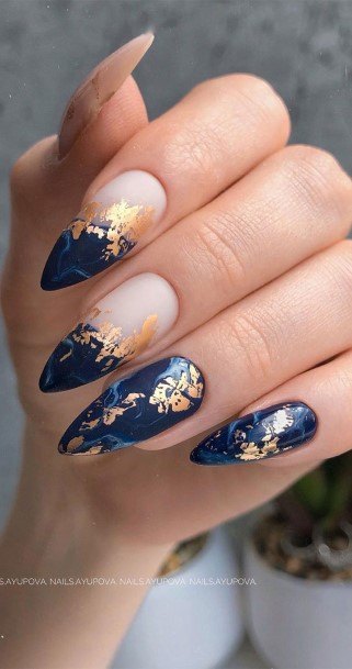 Blue And Gold Womens Nail Designs