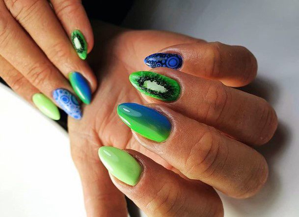 Blue And Green Kiwi Nails Women