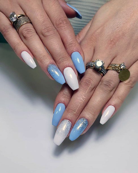 Blue And Lily White Polished Nails For Women