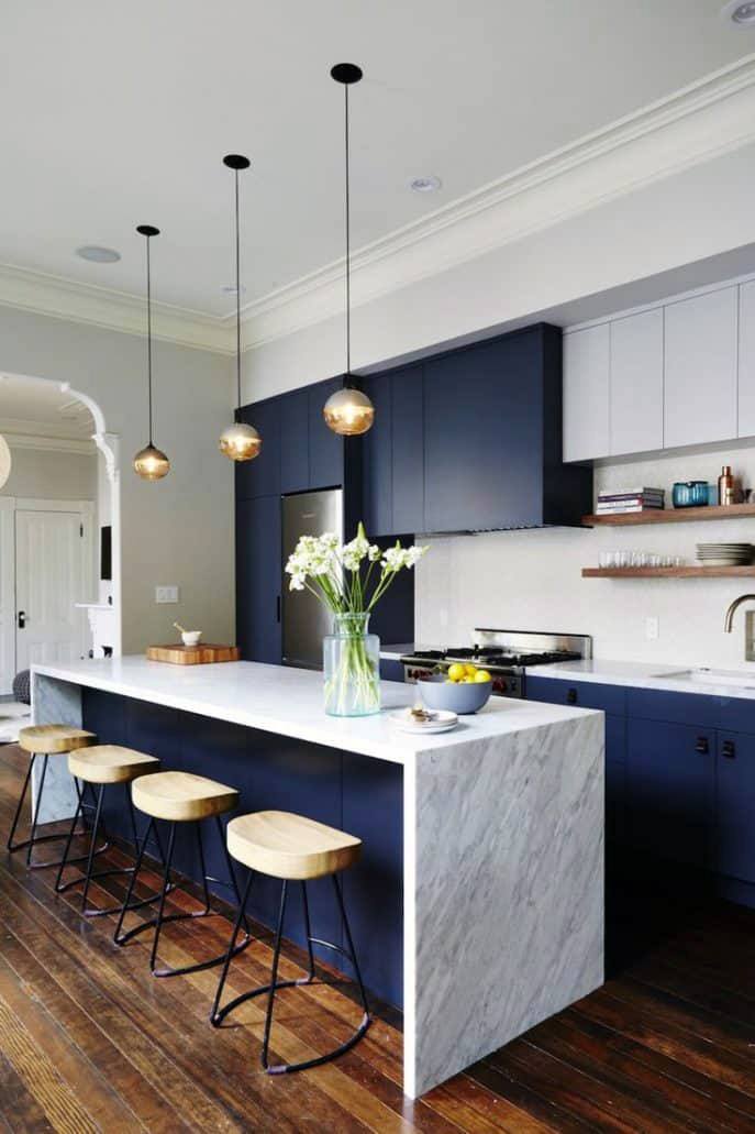 Blue And Marble Kitchen Cabinets