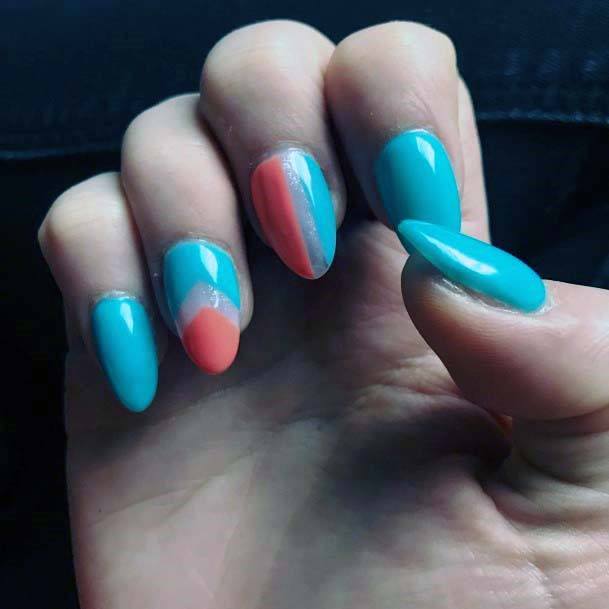 Blue And Orange Glossy Nails For Women